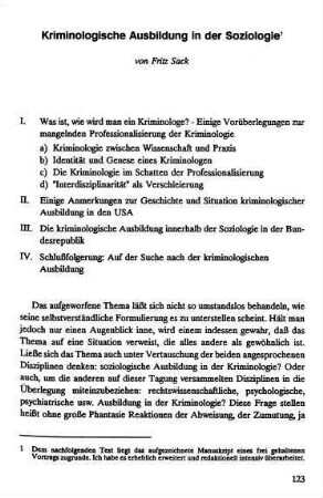 123-148, Kriminologische Ausbildung in der Soziologie
