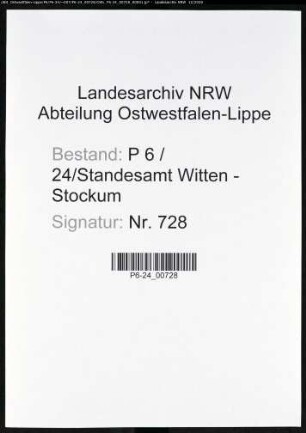 Sterberegister Standesamt Witten-Stockum