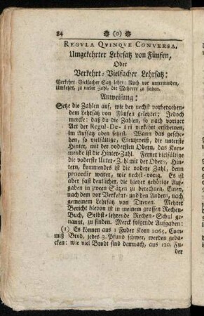 Regula Quinque Conversa, Umgekehrter Lehr-Satz von Fünffen, oder Verkehrt-Vielfacher Lehr-Satz.