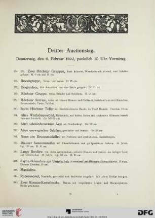 Dritter Auctionstag. Donnerstag, den 6. Februar 1902, pünktlich 10 Uhr Vormittag (Nr. 374-576)