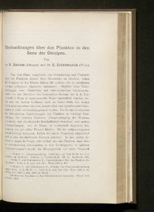 Beobachtungen über das Plankton in den Seen der Ostalpen