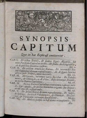 Synopsis Capitum Quæ in bac Ecpbrasi continentur.