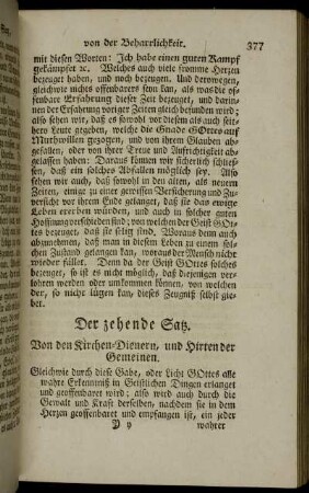Der zehende Satz. Von den Kirchen-Dienern, und Hirten der Gemeinen.