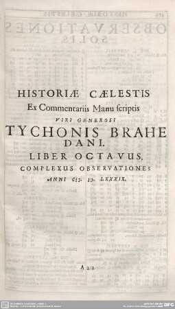 HISTORIAE CAELESTIS ... LIBER OCTAVUS ...