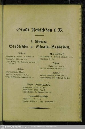 I. Abteilung. Behördenverzeichnis : I. Abteilung. Stadtische u. Staats-Behörden