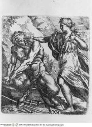 Pensieri diversi lineati et intagliati d'Anibale Carracci, Diana blendet einen Silen oder Satyr (Taf.XXXIII [S.34])