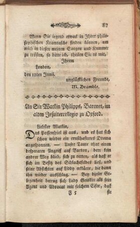 An Sir Watkin Philipps, Baronet, im alten Jesuitercollegio zu Oxford.