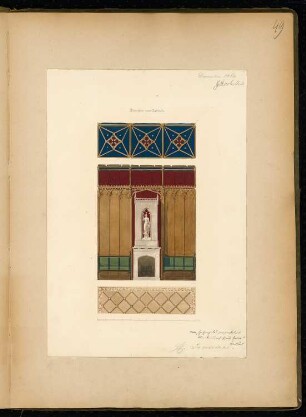 Täfelung eines Kabinetts Monatskonkurrenz Dezember 1860: Aufriss Wand (mit Kamin), Ausschnitte aus Decke und Fußboden; Maßstabsleiste