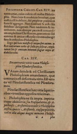 Cap. XIV. De contrariis vitiis vanae Philosophiae Pseudaristotelicae.