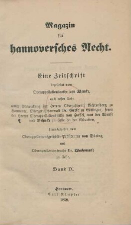 9.1859: Magazin für hannoversches Recht