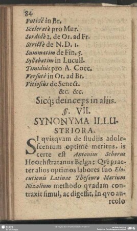 §. VII. Synonyma Illustriora