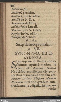 §. VII. Synonyma Illustriora