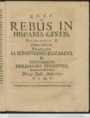 2: De Rebus In Hispania Gestis, Dissertatio ...