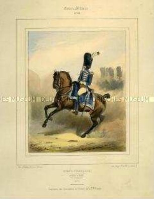 Uniformdarstellung, Kapitän des Grenadier-Regiments zu Pferde der Königlichen Garde, Königreich Frankreich, 1815/1830. Tafel Nr. 66 aus: Galerie Militaire.