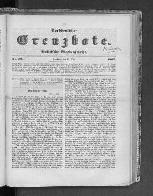 Norddeutscher Grenzbote. Politische Wochenschrift. No. 52 1862.