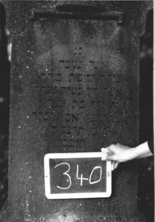 Grabstein 340 (Index: 99895729) Material: Sandstein Zustand: gut Maße HxBxT: 171x53x21 cm Beschreibung: Stele mit eingezogenem, überkragendem Bogenabschluss; Sockel Symbolik: Blumenkorb: Grabstein 340 (3)