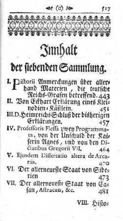Innhalt der siebenden Sammlung.