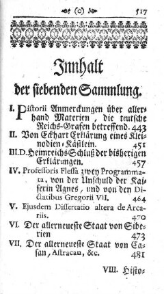 Innhalt der siebenden Sammlung.