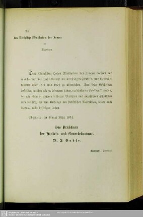 An das Königliche Ministerium des Innern in Dresden
