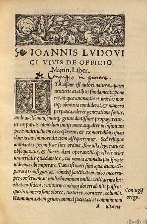 Ioannis Lodovici Vivis Valentini, De Officio Mariti, Liber doctissimus, lectuq[ue] utilissimus : Vna cum rerum ac uerborum diligentißimo Indice