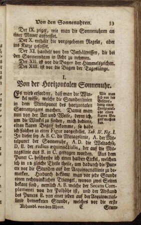 I. Von der Horizontalen Sonnenuhr. - VI. Von der Verfertigung der Tafel.