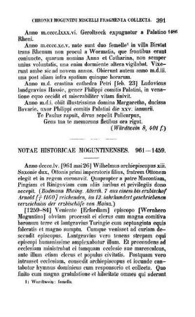 Notae Historicae Moguntinenses. 961 - 1459.