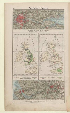 [Wasserstrassen, Kohlen- und Eisendistrikte. - Industriekarte.], Die Themse von London bis zur Mündung, Industriebezirk zwischen Liverpool und Manchester