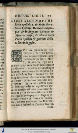 Liber II. De rebus à beato Paulo Apostolo et gentium doctore hinc inde gestis.