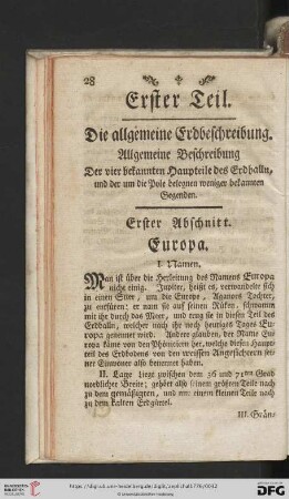 Erster Teil. Die allgemeine Erdbeschreibung