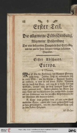 Erster Teil. Die allgemeine Erdbeschreibung