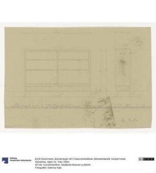 Bücherregal mit 2 Glasschiebetüren (Möbelentwürfe, Körpermöbel, Schränke), Lichtpause