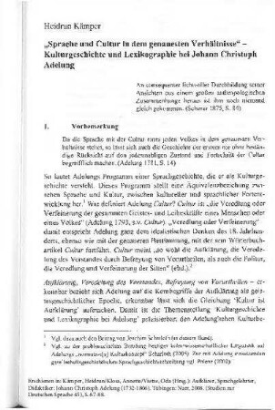"Sprache und Cultur in dem genauesten Verhältnisse"