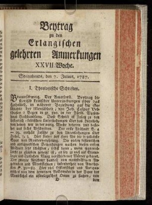 XXVII. Woche. Sonnabends, den 7. Julius. 1787.