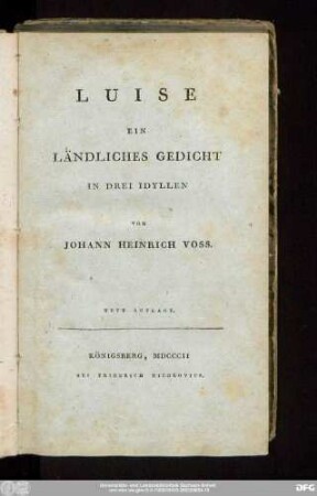 Luise : Ein Ländliches Gedicht In Drei Idyllen