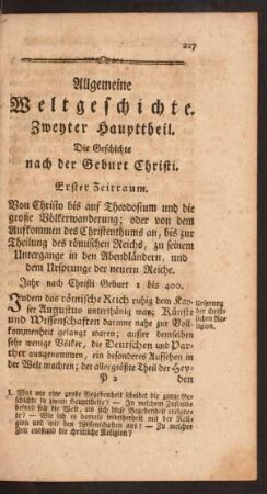 Zweyter Haupttheil. Die Geschichte nach der Geburt Christi