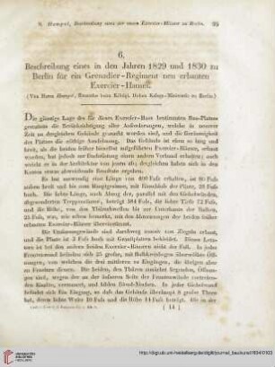 7: Beschreibung eines in den Jahren 1829 und 1830 zu Berlin für ein Grenadier-Regiment neu erbauten Exercier-Hauses