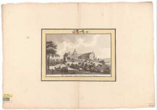 Ansicht von Schloss Weißenfels, Kupferstich, 1786 : Schwarz, Karl Benjamin : Das Churfürstl. Schloß Weißenfels, an der Saale / Schwarz fec. - [S.l.] , 1786. - 1 Kunstbl. : getuschter Kupferst. ; 33 x 21 cm