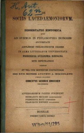 De soriis Lacedaemoniorum : Dissert. inaug.