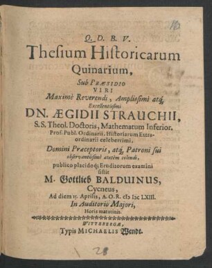 Thesium Historicarum Quinarium