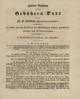 Zweiter Nachtrag zu der Gebühren-Taxe ...