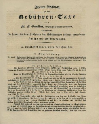 Zweiter Nachtrag zu der Gebühren-Taxe ...