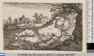 Amor schlafend in einer Landschaft