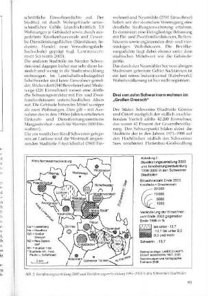 Bevölkerungsverteilung 2003 und Bevölkerungsentwicklung 1996-2003 in den Schweriner Stadtteilen