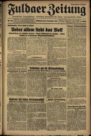Erste Ausgabe vom Mittwoch, den 01. Dezember 1937.