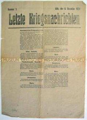 Mitteilungsblatt "Letzte Kriegsnachrichten" mit Kurzmeldungen von verschiedenen Kriegsschauplätzen