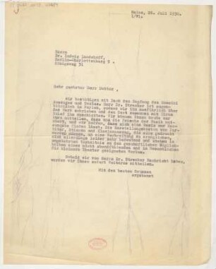 Brief an Ludwig Landshoff : 26.07.1930