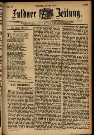 Zweite Ausgabe vom Samstag, den 20. April 1889.