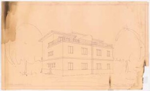 Projekt Doppelwohnhaus oder Wohnhaustyp Karlsbader Straße, Berlin-Grunewald (?): Perspektivische Ansicht