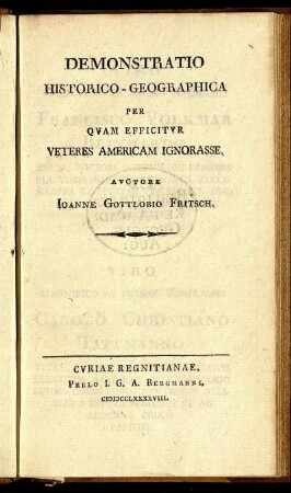 Demonstratio Historico-Geographica Per Quam Efficitur Veteres Americam Ignorasse