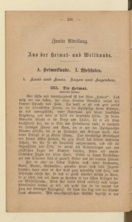 Zweite Abteilung. Aus der Heimat- und Weltkunde